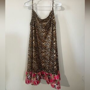Leopard Print Mini Dress with Pink Floral Hem
